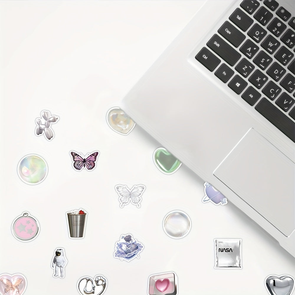 60Pcs Pink Silver Waterproof Stickers for Laptop Water Bottles