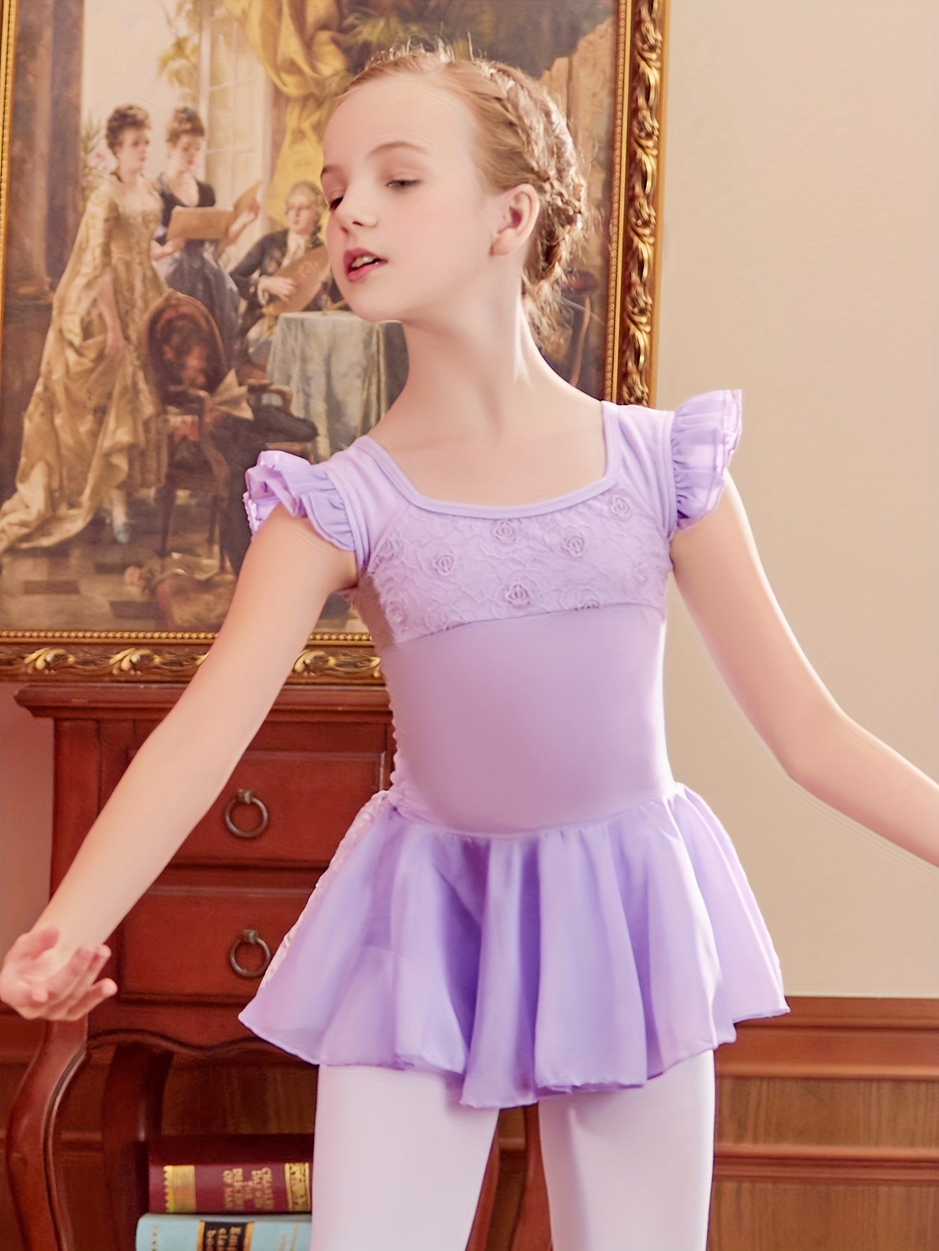 Girls 93 6 Cotton Short Sleeve Leotard Ruffle Trim Dance Suit