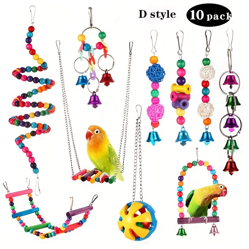 10pcs Colorful Hanging Parrot Toys for Cage - Entertainment and Exercise for Bir
