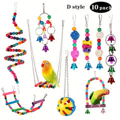 10pcs Colorful Hanging Parrot Toys for Cage - Entertainment and Exercise for Bir