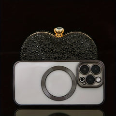 Red Crystal Clutch Wallet Heart Shape Gemstone Party Shoulder Bag