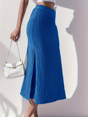 Ribbed Split Skirt High Waist for Spring & Summer Women's Clothing