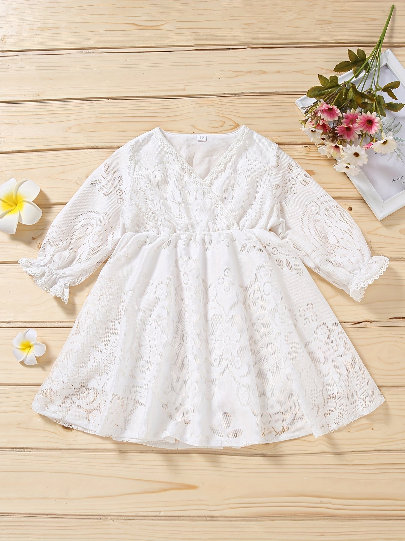 Cute Baby Girl's Long Sleeve Princess Dress with Flower Graphic