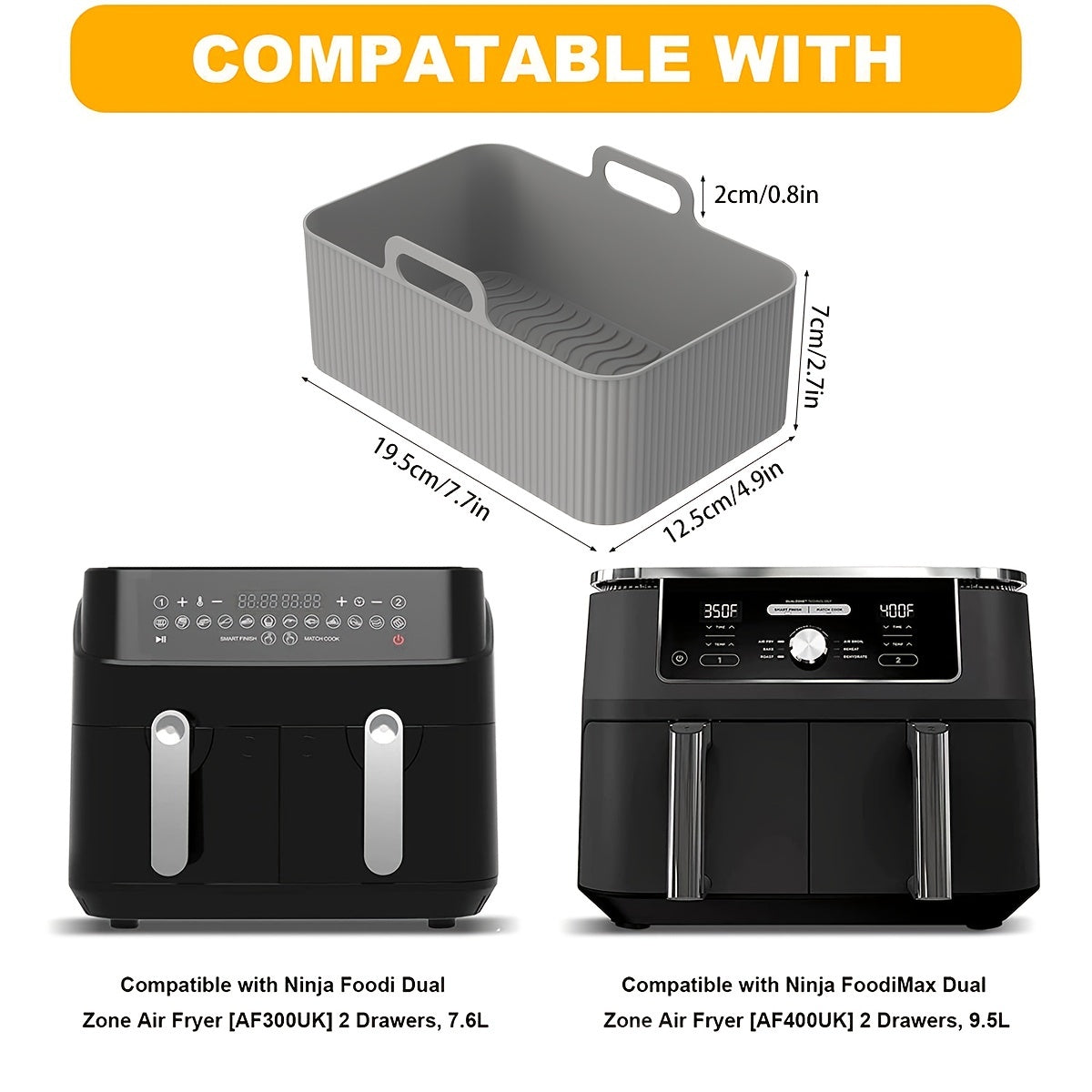 2pcs Silicone Air Fryer Pot w/ Handle Heat Resistant Basket Liner