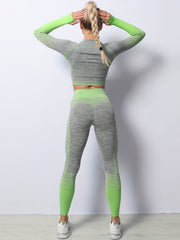 Seamless Yoga Set Long Sleeve T Shirt & High Waist Running Pant