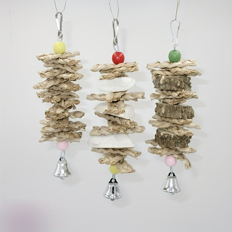 Natural Straw Bird Toys Cuttlebone Parrot Skewers for Calcium Supplement