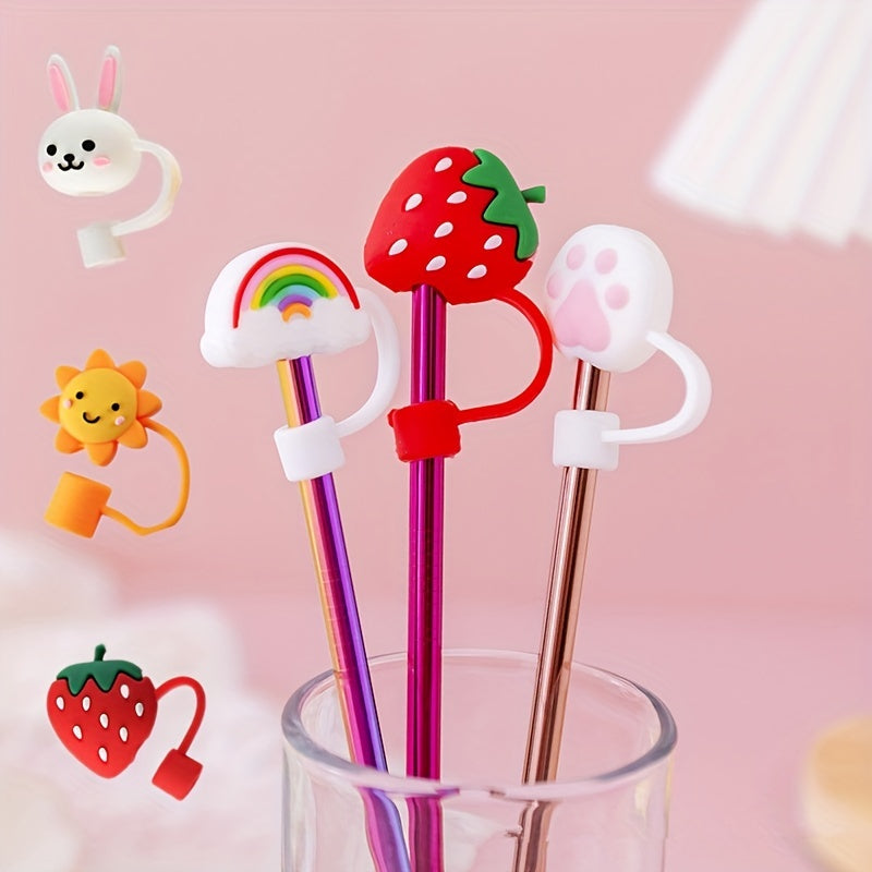 1pc Reusable Drinking Straw Tips Cover Lovely Cartoon for Ages 12+