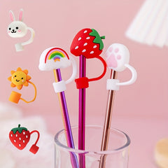 1pc Reusable Drinking Straw Tips Cover Lovely Cartoon for Ages 12+
