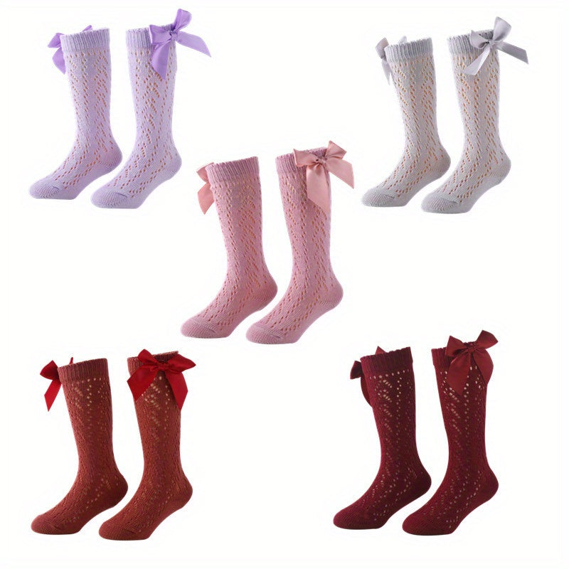 5 Pairs Cotton Bow Stockings for Baby Girls 12-36 Months