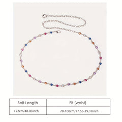 Colorful Crystal Waist Chain Silvery Metal Belly Chain Body Jewelry