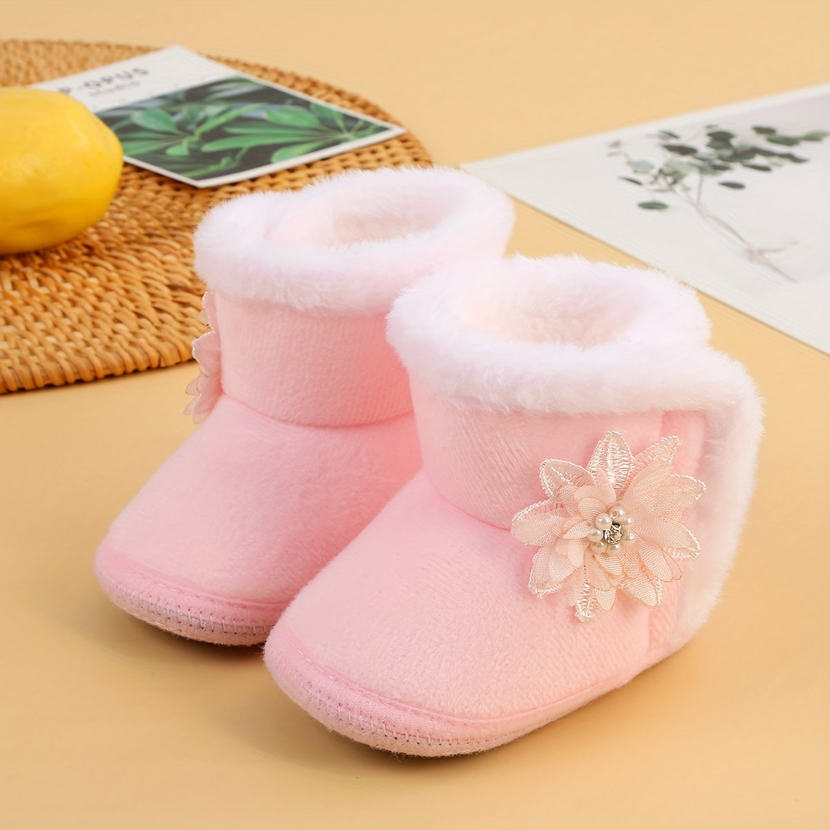 Soft Warm Fleece Flower Boots for Baby Girls