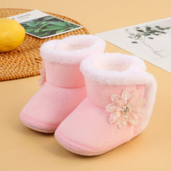 Soft Warm Fleece Flower Boots for Baby Girls