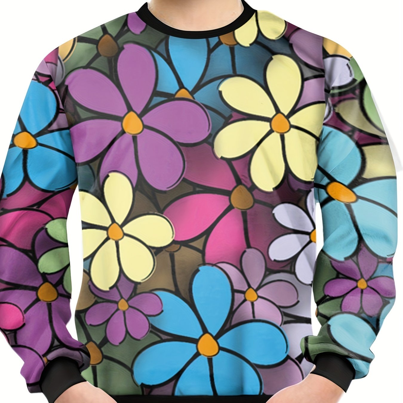 Boys Flower Pattern Sweatshirt Long Sleeve Pullover Top