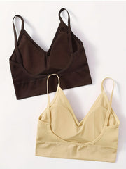 2pcs Girl's Ribbed V-Neck Bralette - Comfy Underwear for Teens