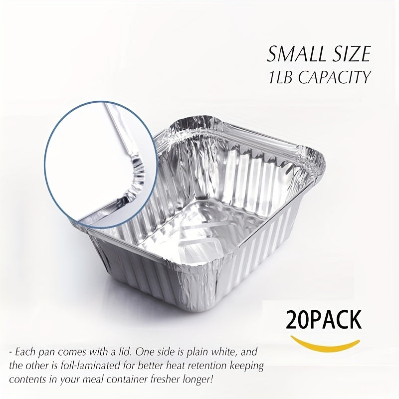 20pcs Aluminum Foil Food Containers With Plastic Lids Disposable Pans