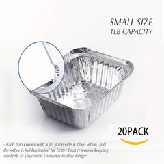 20pcs Aluminum Foil Food Containers With Plastic Lids Disposable Pans