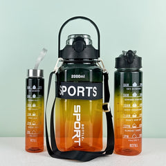 3pcs Gradient Clear Water Bottles 67oz, 25oz, 9oz Leakproof Cup with Time Scale