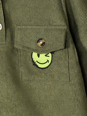 2pcs Boy Smiling Face Hooded Corduroy Pullover & Pants Set for Kids