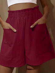 Casual Shorts Women's Plus Solid Paperbag Waist High Rise Shorts