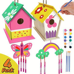 4pcs DIY Bird House Wind Chime Kit for Kids to Build & Paint Birdhouses