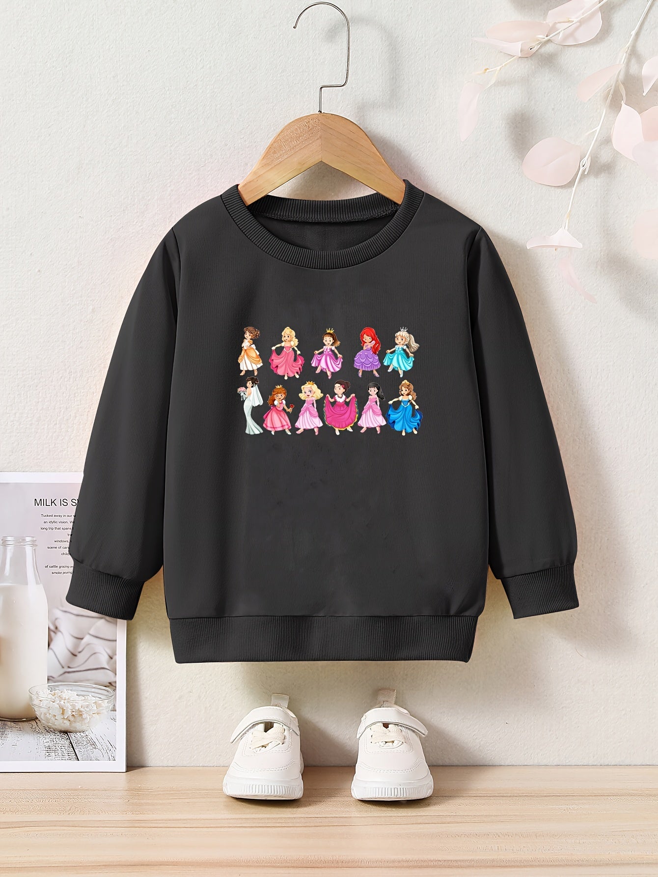 OERYUI Cartoon Princesses Print Pullover Top Kids Clothes Spring Fall