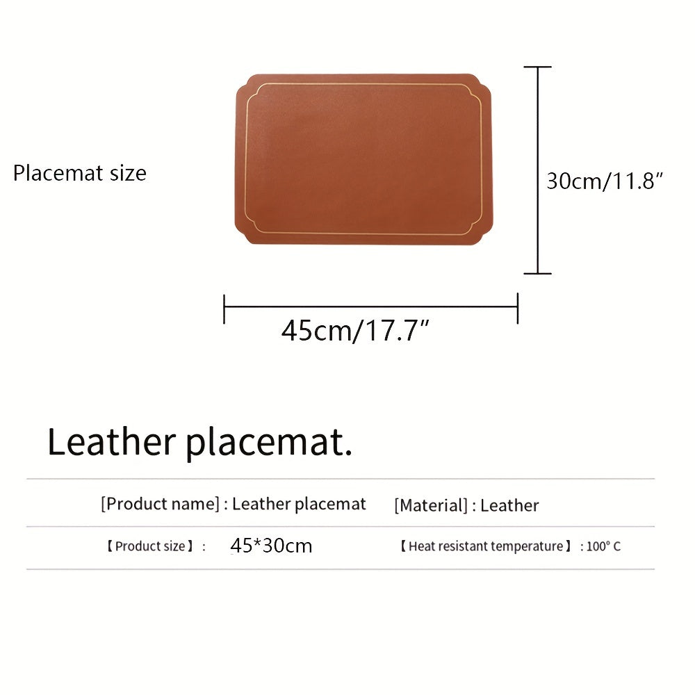 Nordic Rectangular Golden Edge Leather Table Mat Waterproof Placemat
