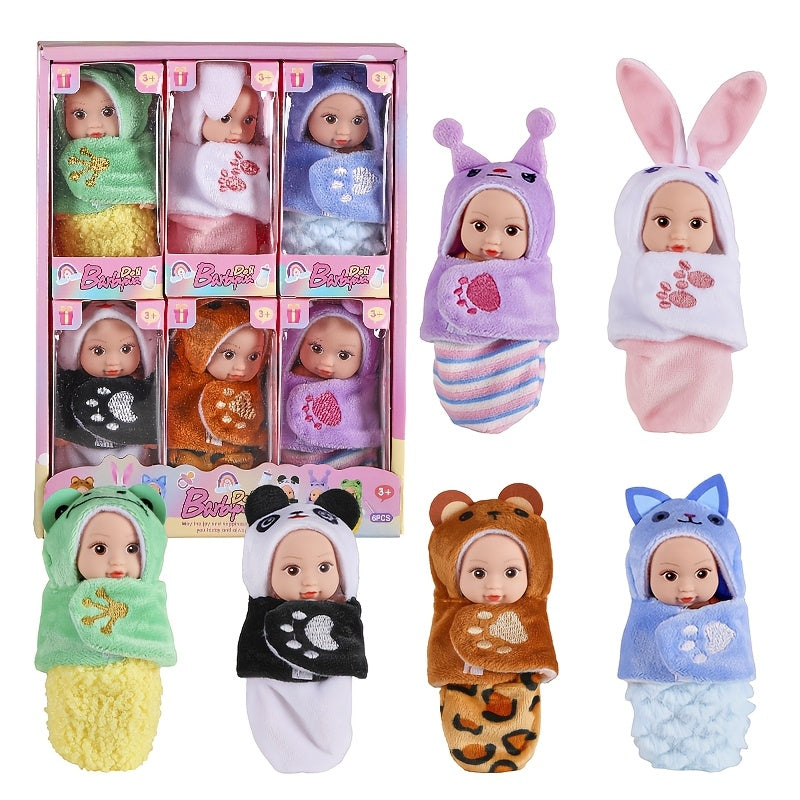 6pcs Realistic Doll Set with Pajamas 4 Inch PVC Youngsters