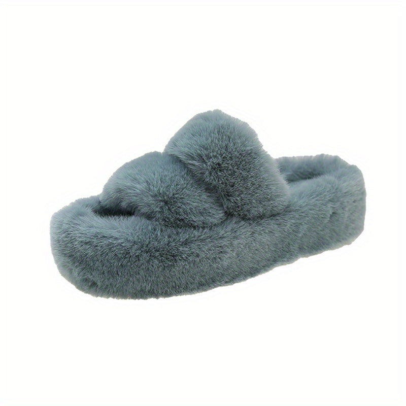Women's Solid Faux Fur Slippers Plush Platform Shoes