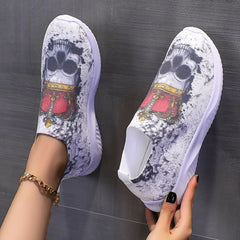 Skull Print Platform Sneakers Slip On Outdoor Shoes