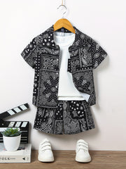 3pcs Boys Allover Print Summer Clothes Sets
