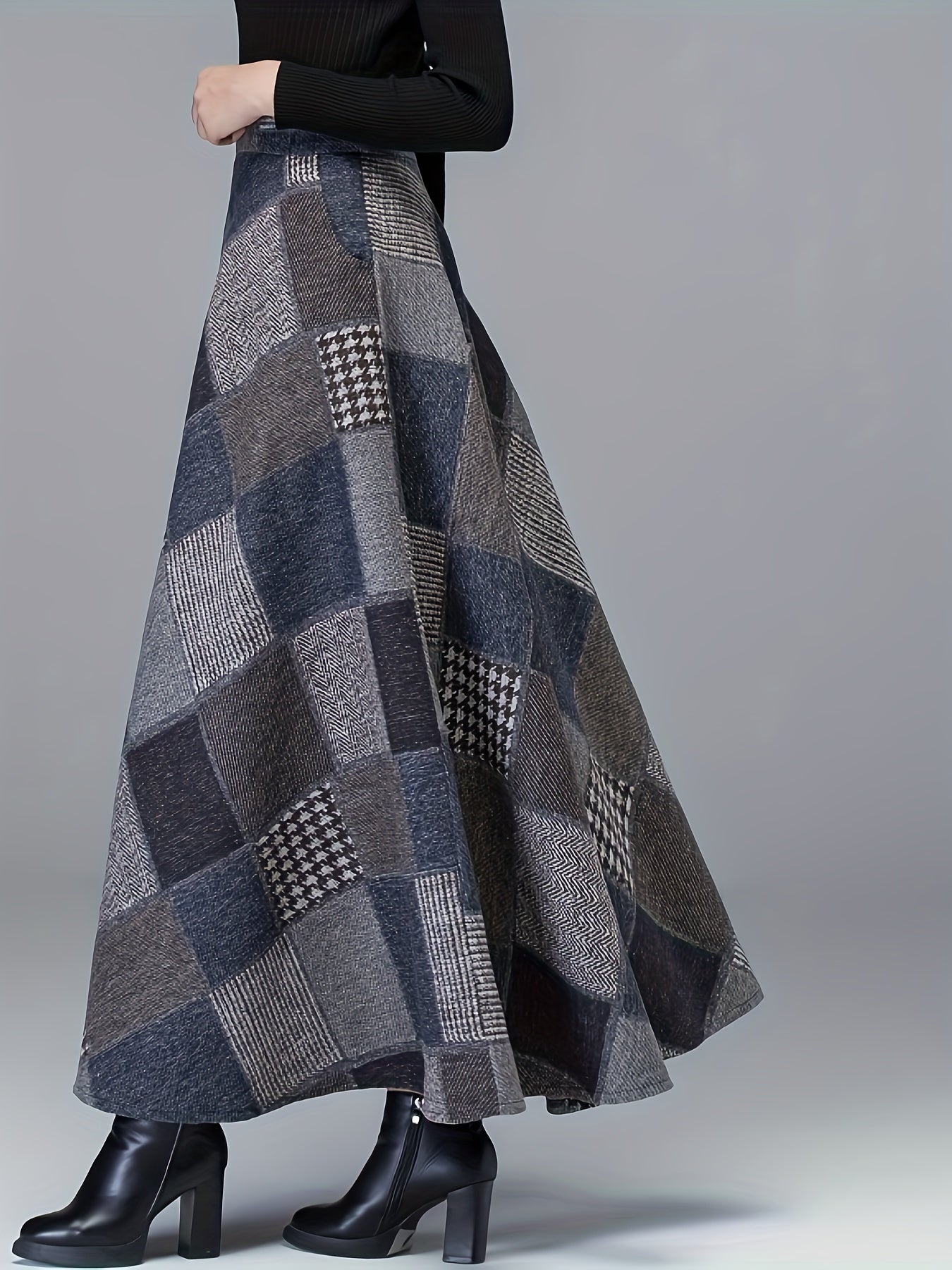 Patchwork Print High Rise A-line Maxi Skirt