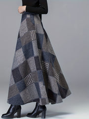 Patchwork Print High Rise A-line Maxi Skirt