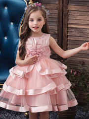 Layered Mesh Sleeveless Puffy Dress for Girls
