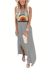 Rainbow Print Sleeveless Dress Casual Tank Dress For Spring & Summer