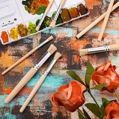 6pcs Stencil Paint Brushes Set Bristle Hair Wooden Handle DIY Crafts Watercolor