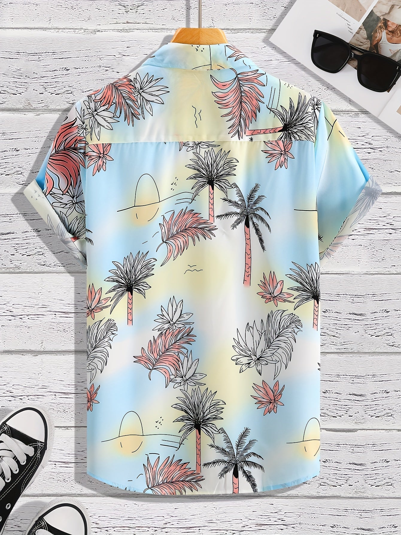 Colorful Beach Pattern Hawaiian Shirt for Summer Vacation