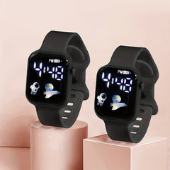 2pcs Astronaut Pattern LED Screen Electronic Watch for Boys Girls Teens