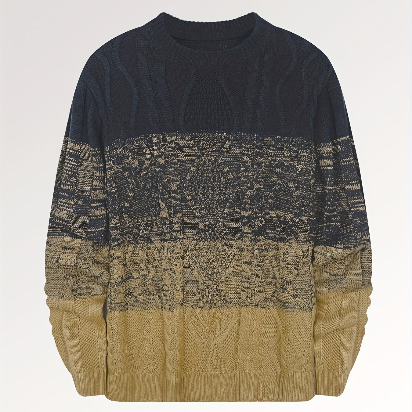 Men's Knitted Cable Sweater Warm Crew Neck Pullover for Fall Winter