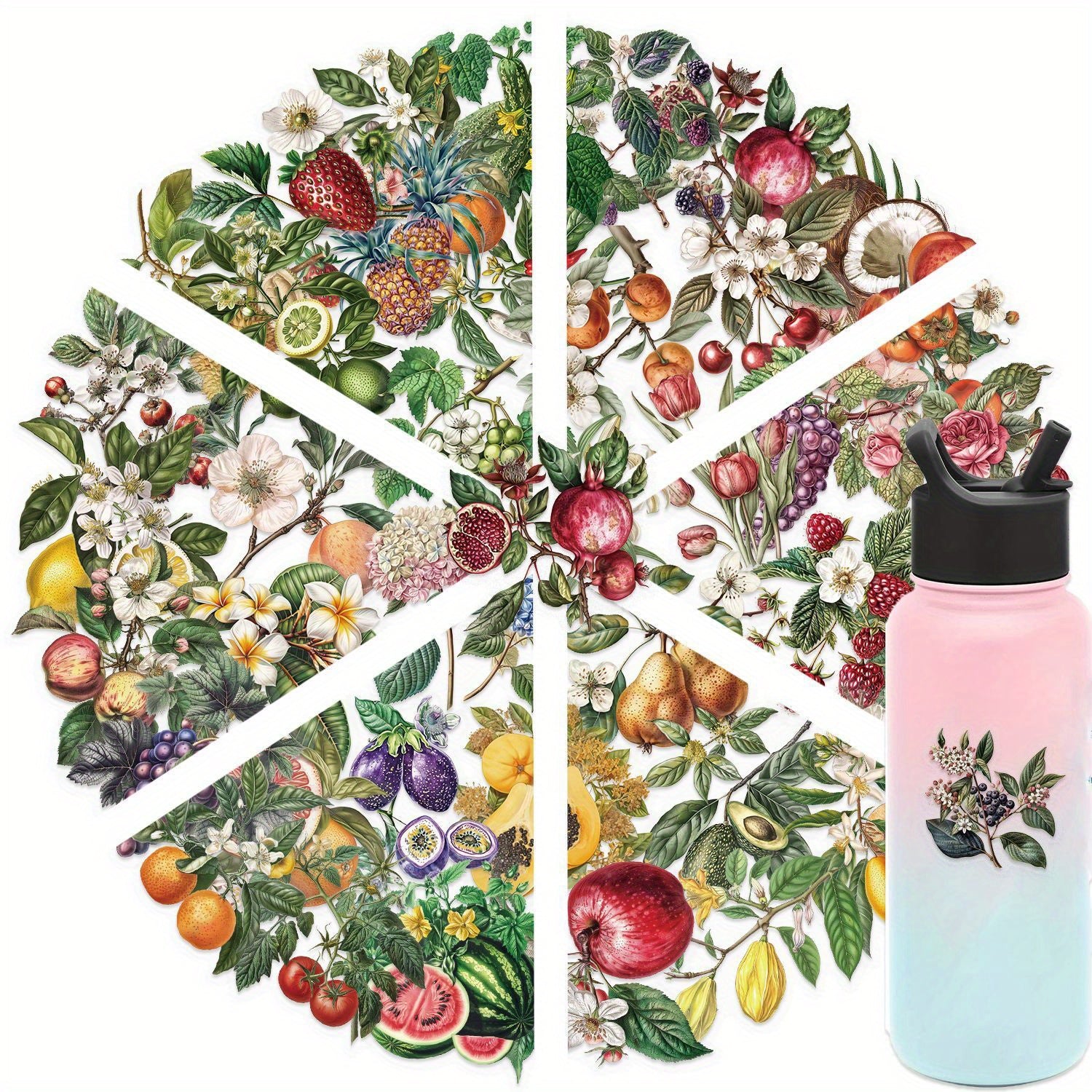 50pcs Vintage Plant & Fruit Stickers for DIY Luggage Party Food Labels