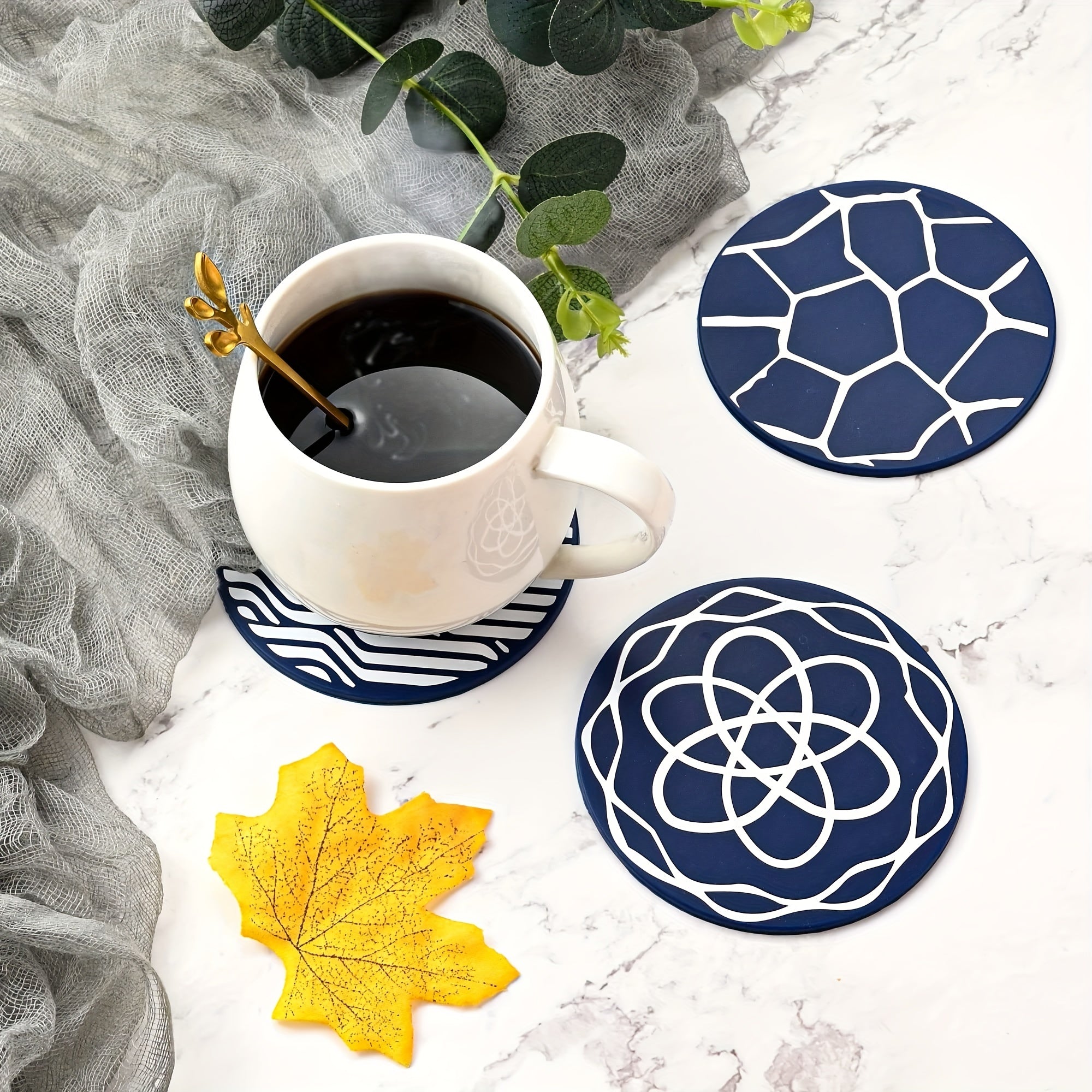 6pcs Silicone Rubber Coasters with Storage Box, Non-slip Cup Mat