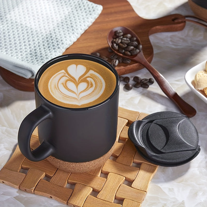 2pcs 15oz Ceramic Coffee Mugs Water Cup Wide Mouth Handle Lid