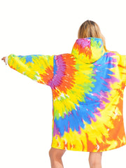 Women's Plus Spiral Tie Dye Oversized Hooded Fleece TV Blanket