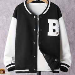 Boys Baseball Collar Varsity Jacket Block Drop Shoulder B Graphic
