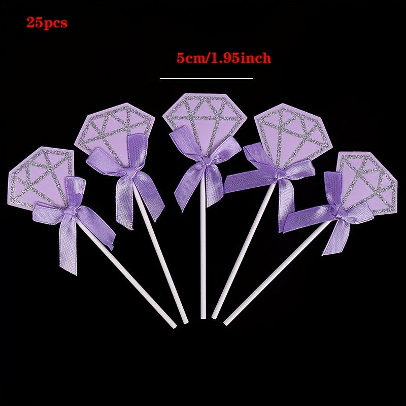 25pcs Glitter Diamond Ring Cupcake Toppers Wedding Decor