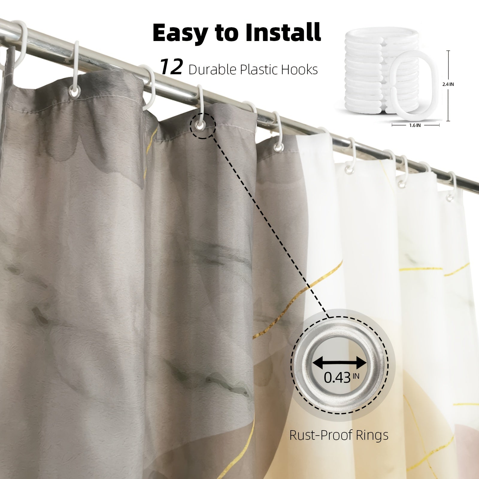 4pcs Abstract Block Shower Curtain Set with Rugs and Non Slip Bath Mat
