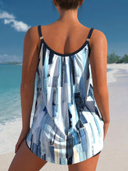 Tie Dye Tankini Set Women's Round Neck Tie Front Cami Top