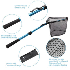 YVLEEN Folding Fishing Net Aluminum Telescopic Pole Nylon Mesh 16in Hoop