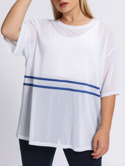 Strip Print Short Sleeve Pullover Sports Top