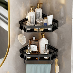 Adhesive Corner Shelf Wall Mounted with Hooks for Kitchen Bathroom