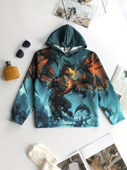 Dragon 3D Print Boys Casual Pullover Hooded Sweatshirt